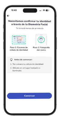 App BancoEstado ingreso de datos de cédula de identidad.