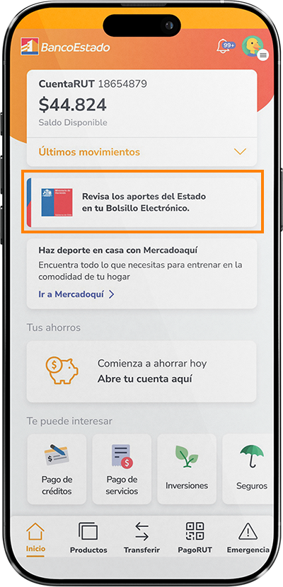 Pantalla App BancoEstado