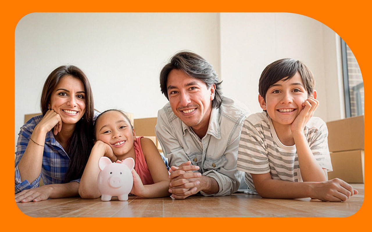 Familia feliz posando para la cámara