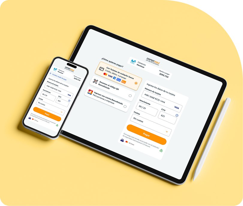 Mujer con un maquina compraqui en la mano