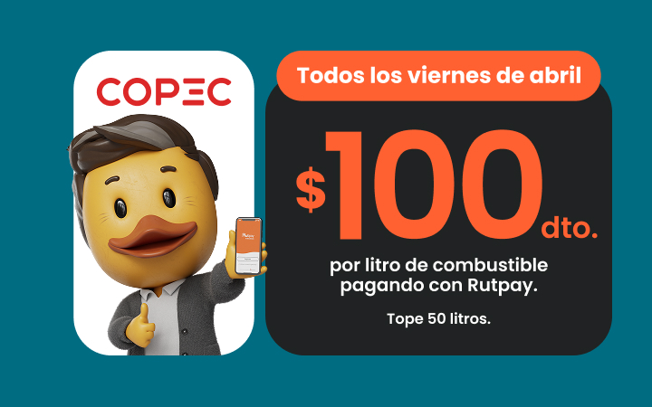 Descuento combustible Copec pagando con App Rutpay