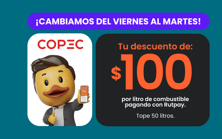 Descuento combustible Copec pagando con App Rutpay