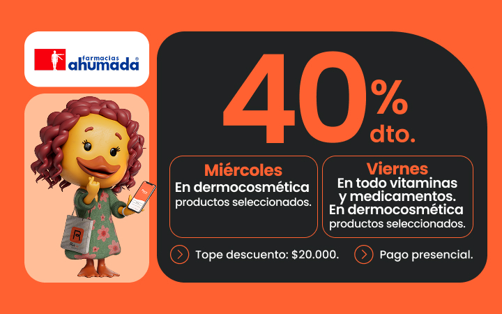 40% descuentos Miercoles y Viernes en productos seleccionados en Farmacias Ahumada pagando con Rutpay